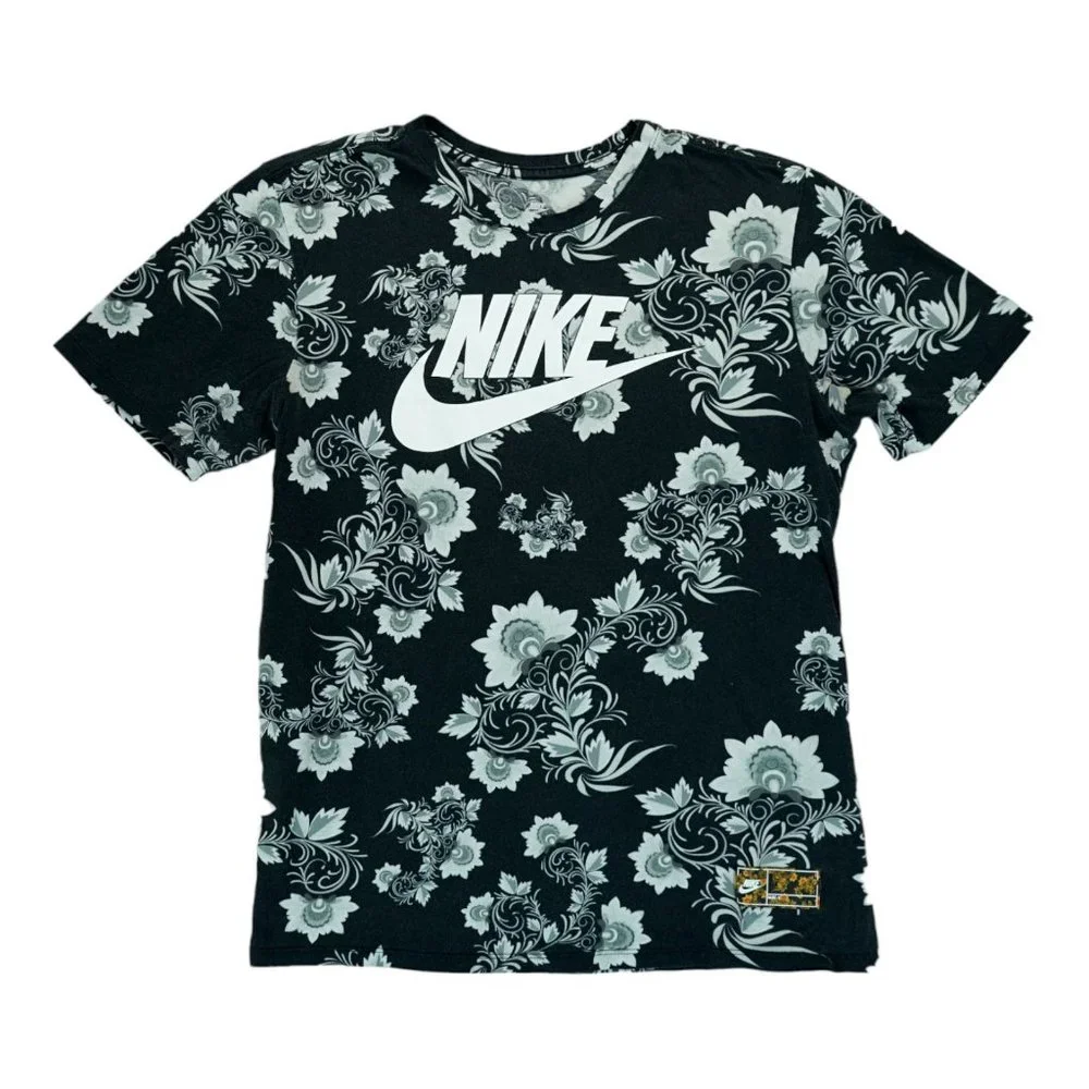 Nike Cotton Floral All Over Print T Shirt Black Size M 892215-010 Very Rare!